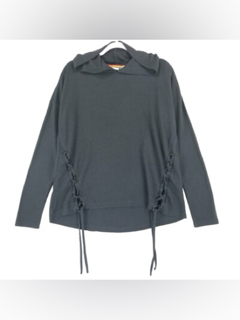 PJ Salvage Waffle Cinched Side Tie Ruffle Loungewear Long Sleeve Hooded Sweater - Picture 2 of 6